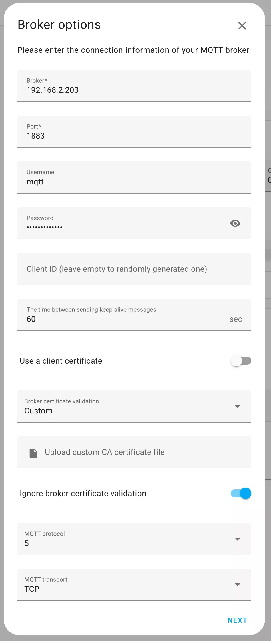 Home Assistant MQTT Broker configuration