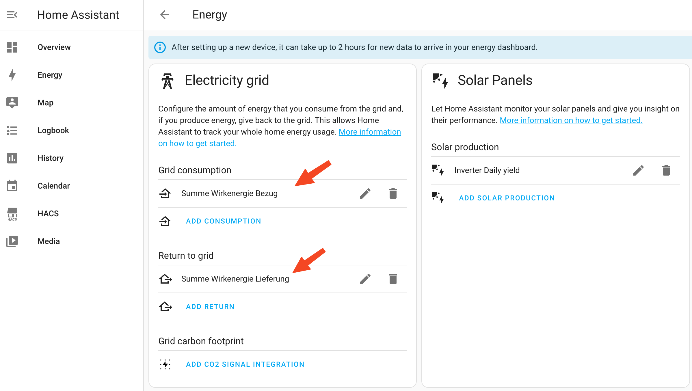 Home Assistant energy dashboard configuration