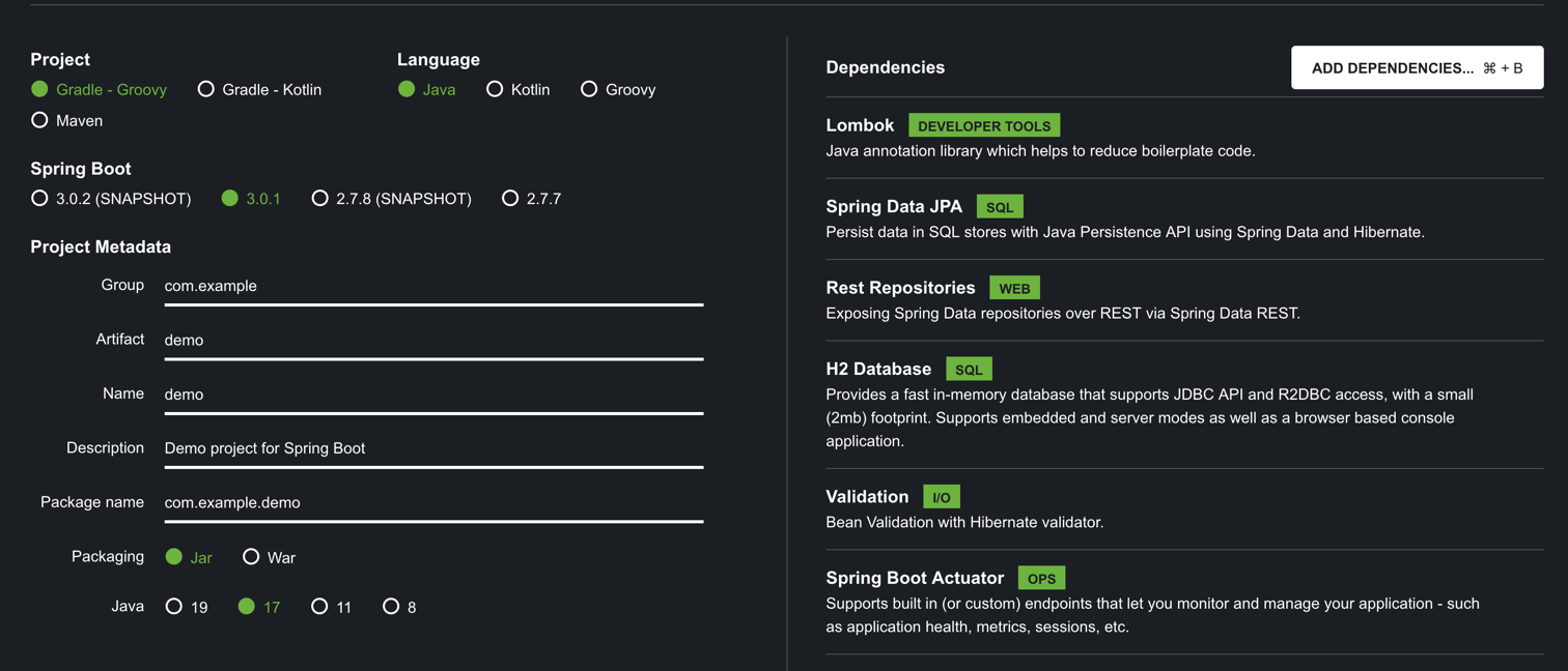 start.spring.io configuration